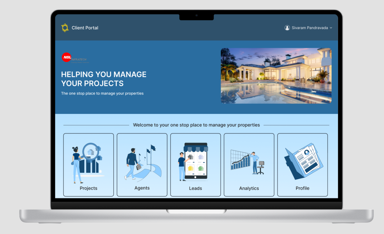 Client Portal — dark theme home